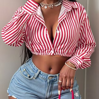 Chemise Courte Élégane à Rayures