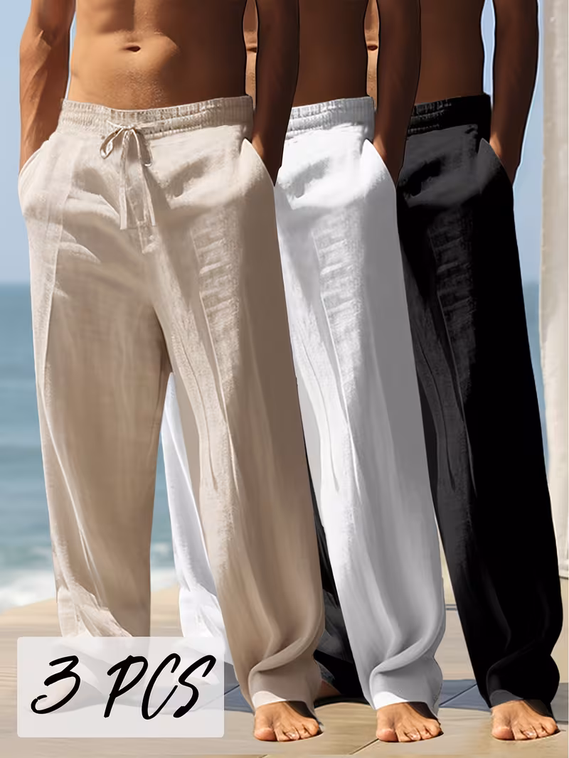 Lot de 3 pantalons décontractés pour hommes, pantalons longs avec un toucher lisse et fluide, coupe droite, adaptés à toutes les saisons, respirants et confortables, idéaux pour les vacances, les activités de plein air et les tenues décontractées de tous les jours.