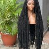 Perruque Tressée en Dentelle Frontale 32" Longues Fausses Locks Sans Colle.