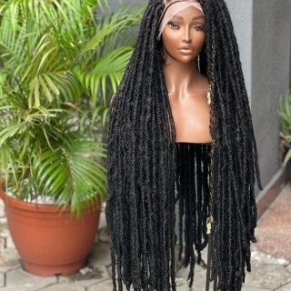 Perruque Tressée en Dentelle Frontale 32" Longues Fausses Locks Sans Colle.