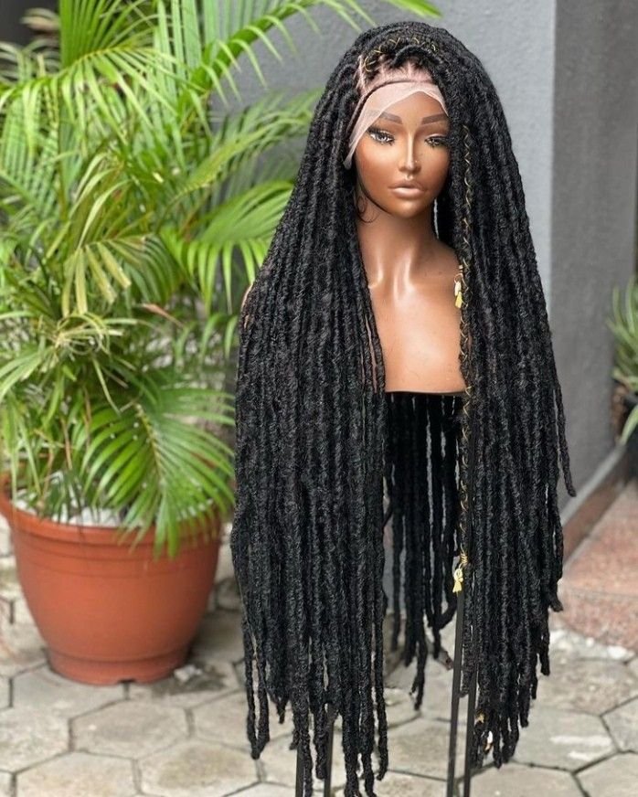 Perruque Tressée en Dentelle Frontale 32" Longues Fausses Locks Sans Colle.