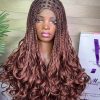Perruque tressée Jennifer Lace Front avec pointes bouclées, différentes couleurs, perruques tressées bouclées à ondulations lâches de style français en stock