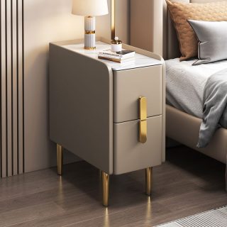 Table de chevet étroite intelligente de 20cm-Mini table de chevet en bois massif et ardoise avec rangement de luxe