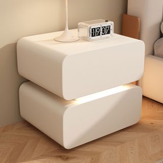 Table de chevet intelligente de style crème-Table de chevet en bois massif avec rangement de luxe et design moderne