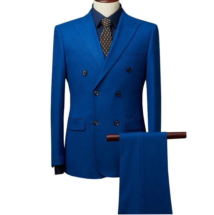 Costume de mariage haut de gamme sur mesure, deux pièces, bleu, croisé, coupe ajustée (veste + pantalon) – Image 5