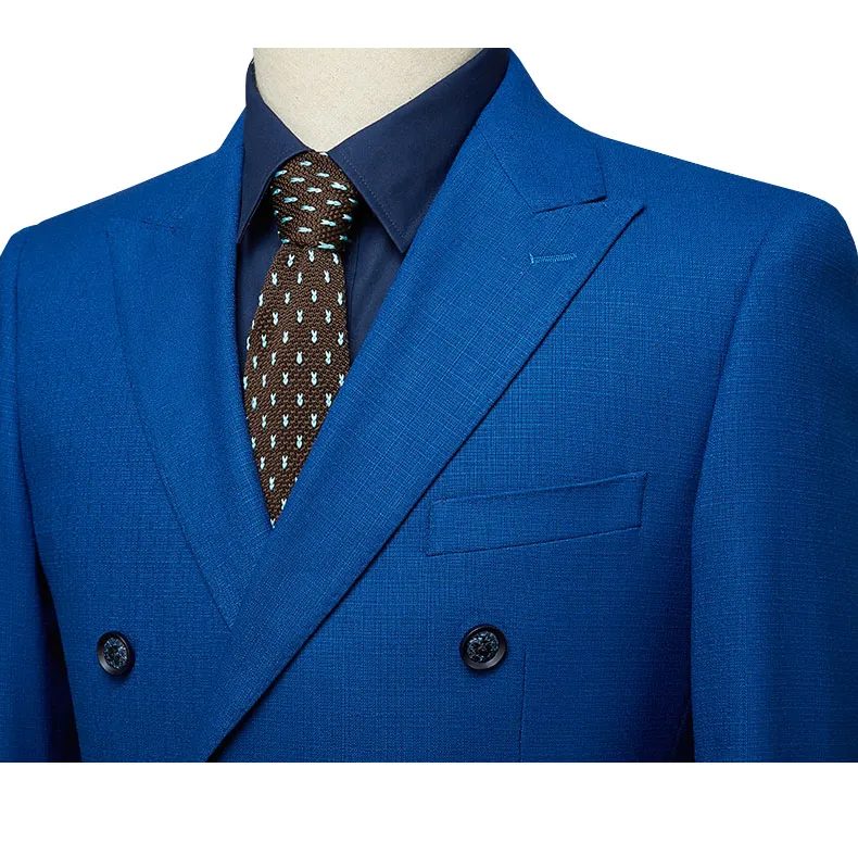 Costume de mariage haut de gamme sur mesure, deux pièces, bleu, croisé, coupe ajustée (veste + pantalon) – Image 3