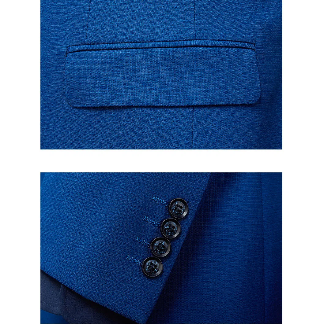 Costume de mariage haut de gamme sur mesure, deux pièces, bleu, croisé, coupe ajustée (veste + pantalon) – Image 2